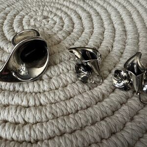 NWOT 925 Sterling Silver Calla Lily Flower Earring and Statement Ring Set